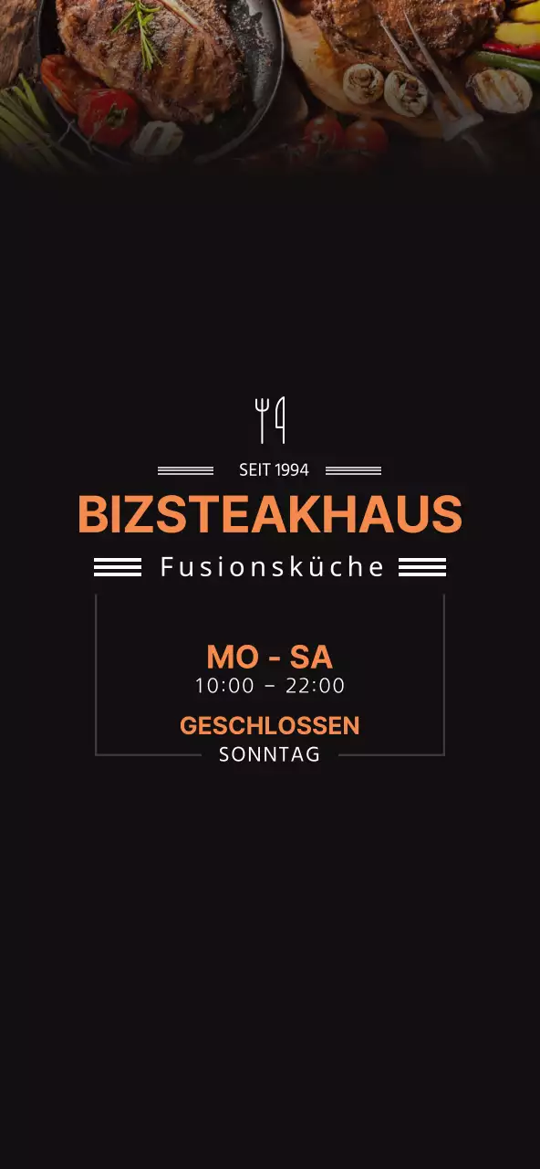 Schwarz-orange, einfache Steakhouse-Menüpreise