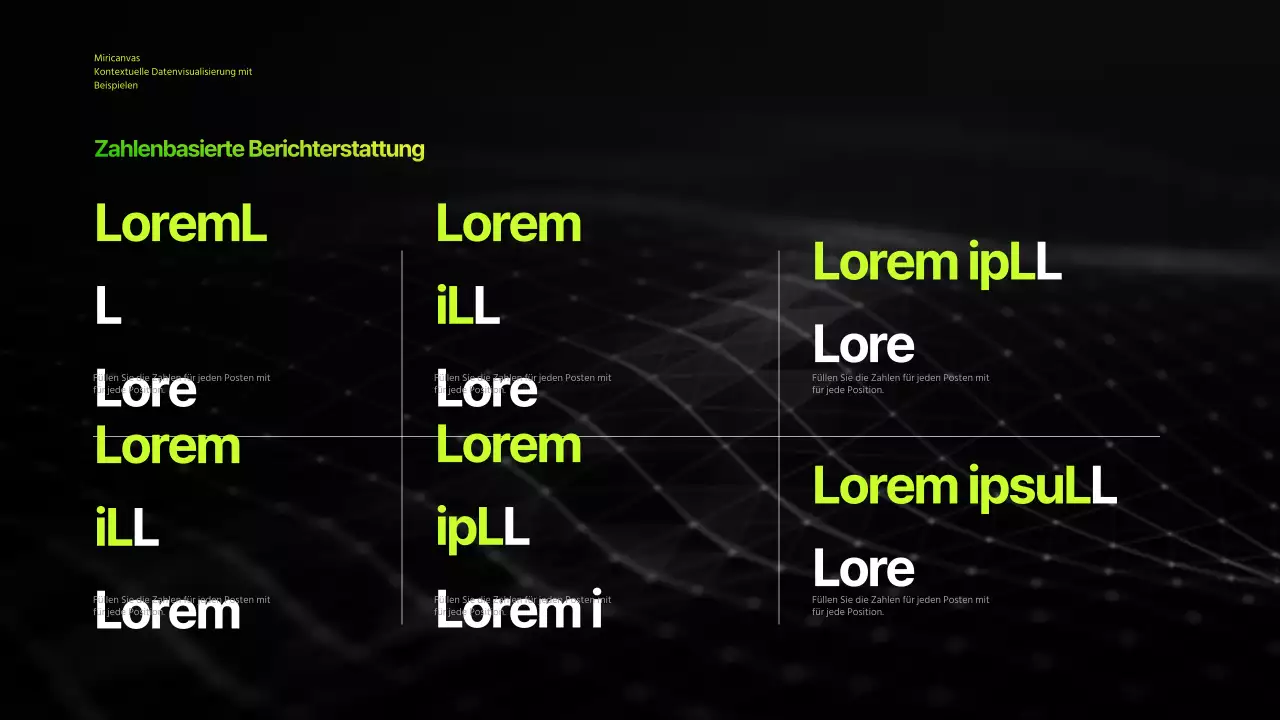 Infografische Geschäftspräsentation mit schwarzem und chartreusfarbenem Farbverlauf