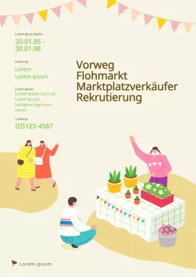 Anwerbung von Verkäufern für einen niedlichen, illustrierten Flohmarkt