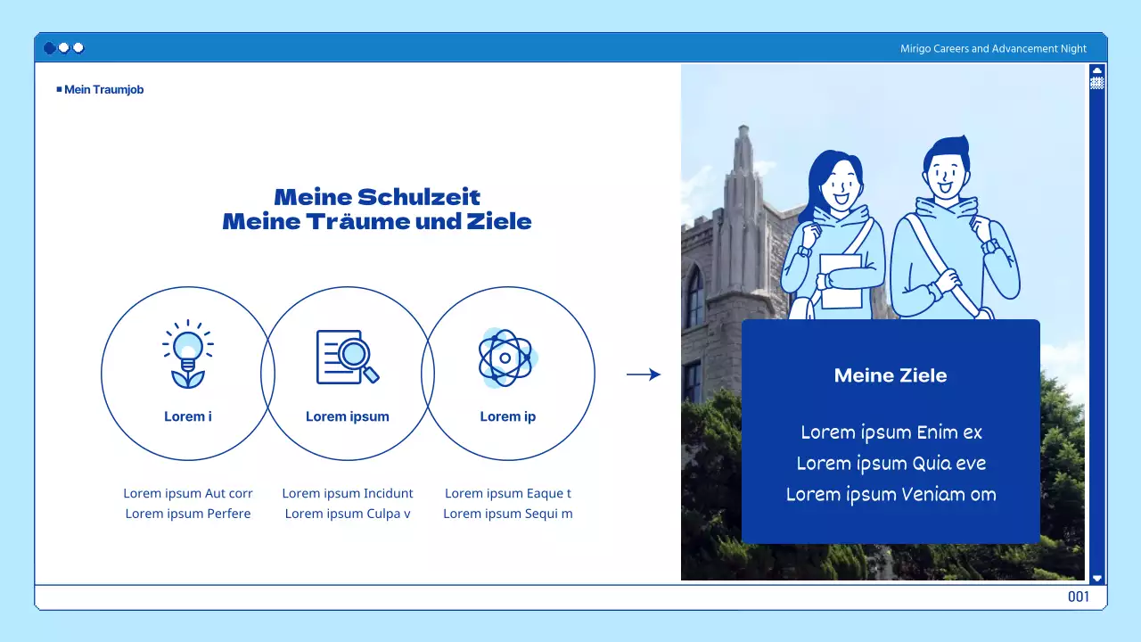 Universitätspräsentationen in einem blauen Browserthema