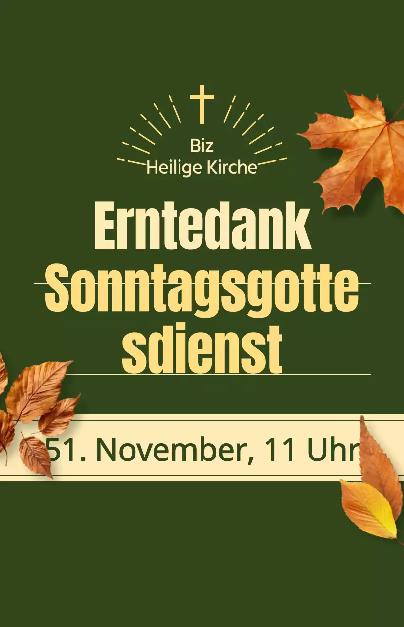 Ein kirchlicher Herbstgottesdienst mit einem Text zum Erntedankfest und einer Fotoillustration von fallenden Blättern.