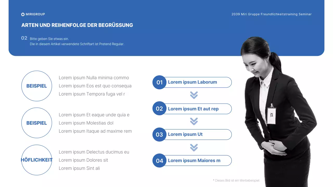 Freundlichkeitsschulung für die Mitarbeiter der Miri-Gruppe in den blauen und grauen CS-Handbüchern Begrüßungsknigge