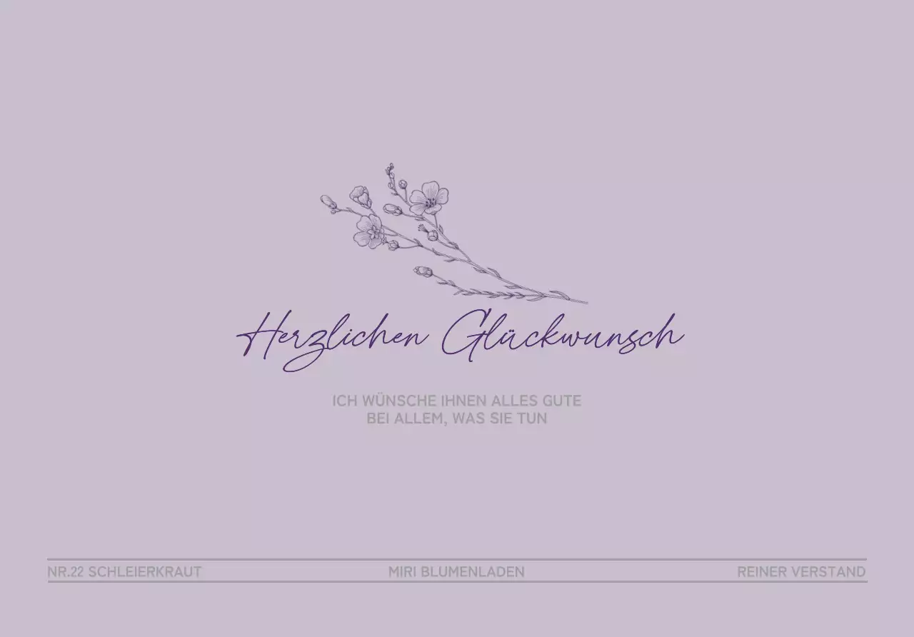 Ein Blumengeschenk mit einer lilafarbenen Blumenlinie als Glückwunsch