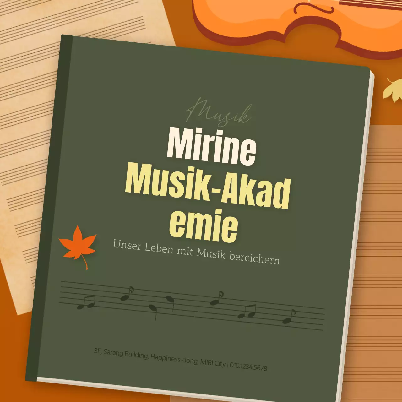 Werbung für eine Musikhochschule mit einem herbstlichen Buchkonzept in Orange und Braun
