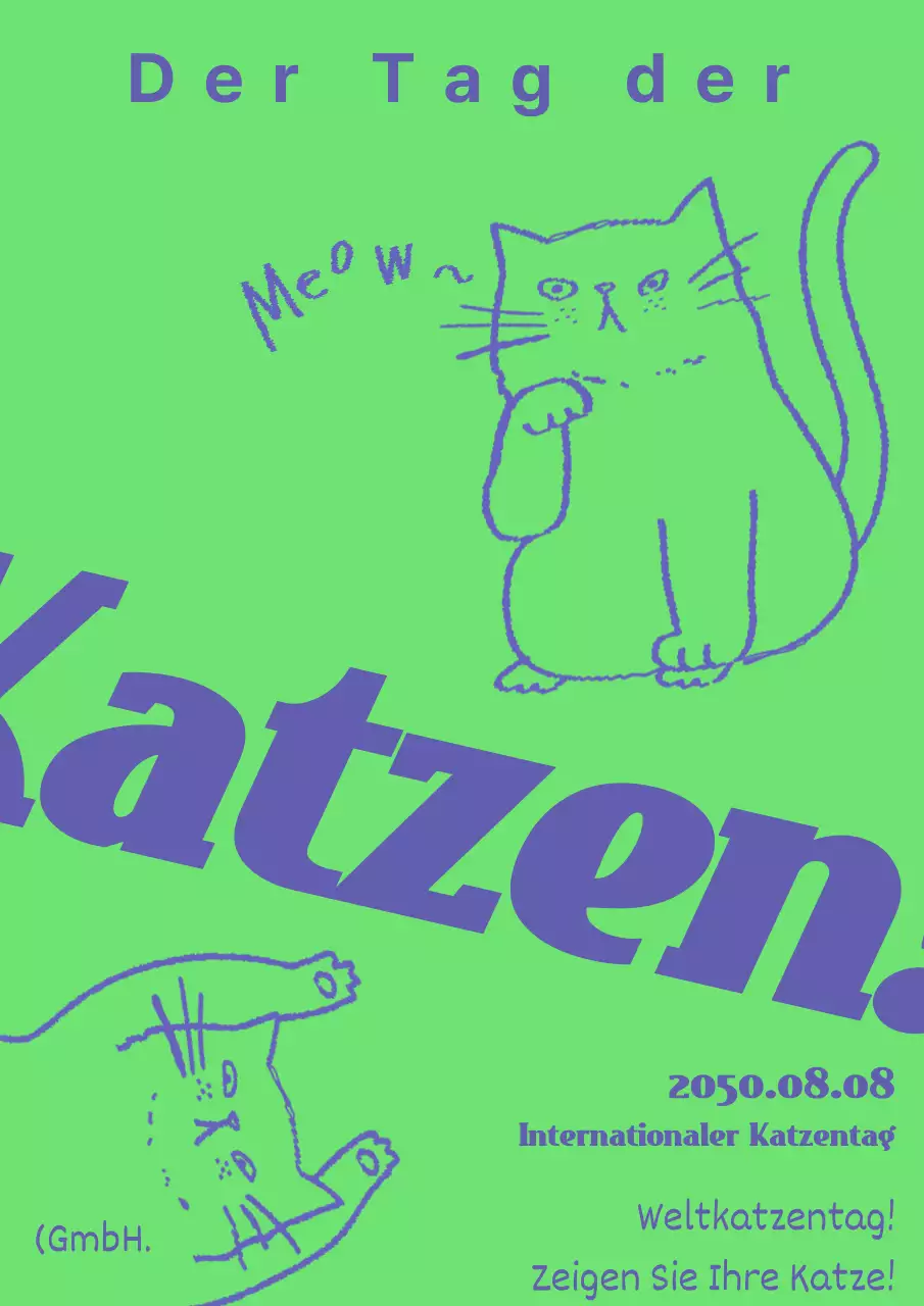 Eine einfache grün-blaue Ankündigung zum National Cat Day