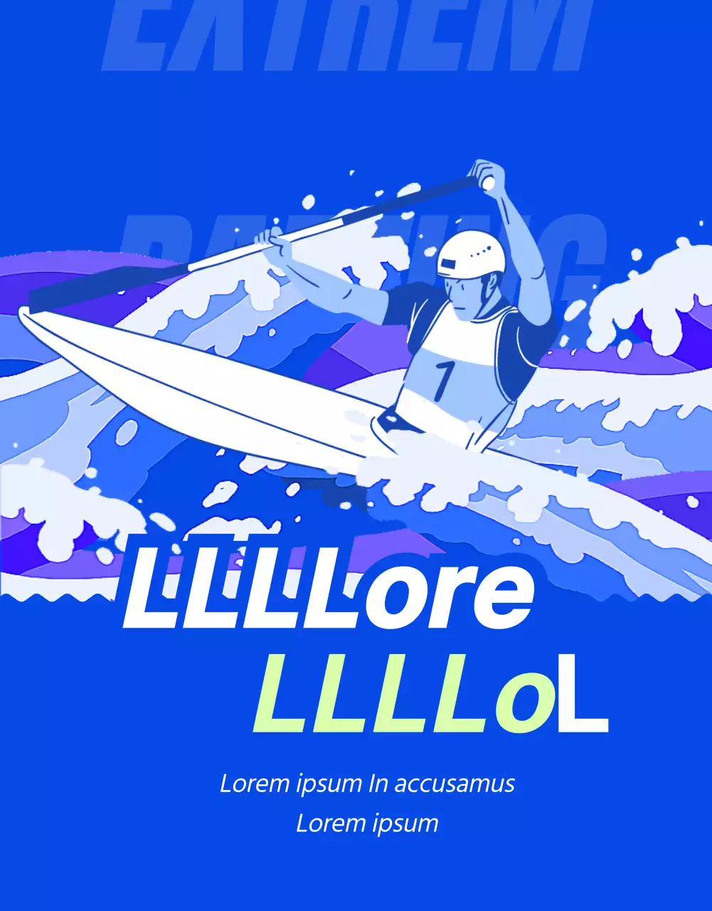 Förderung des aktiven Raftings mit Wasserspritzern auf blauem Hintergrund