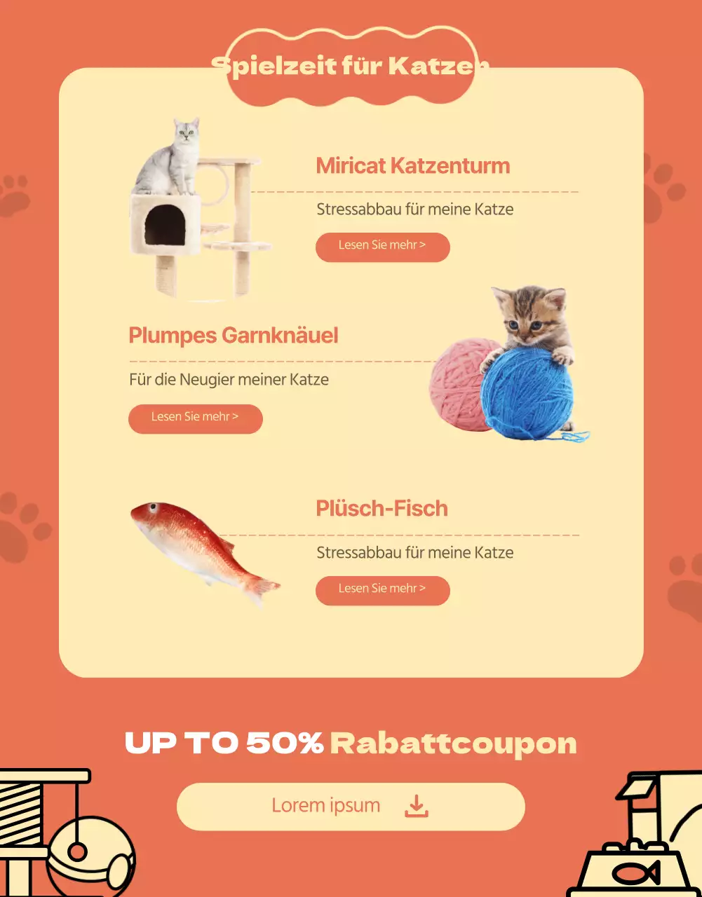 Niedliche Illustrationen in Orange und Gelb für Katzen im Angebot