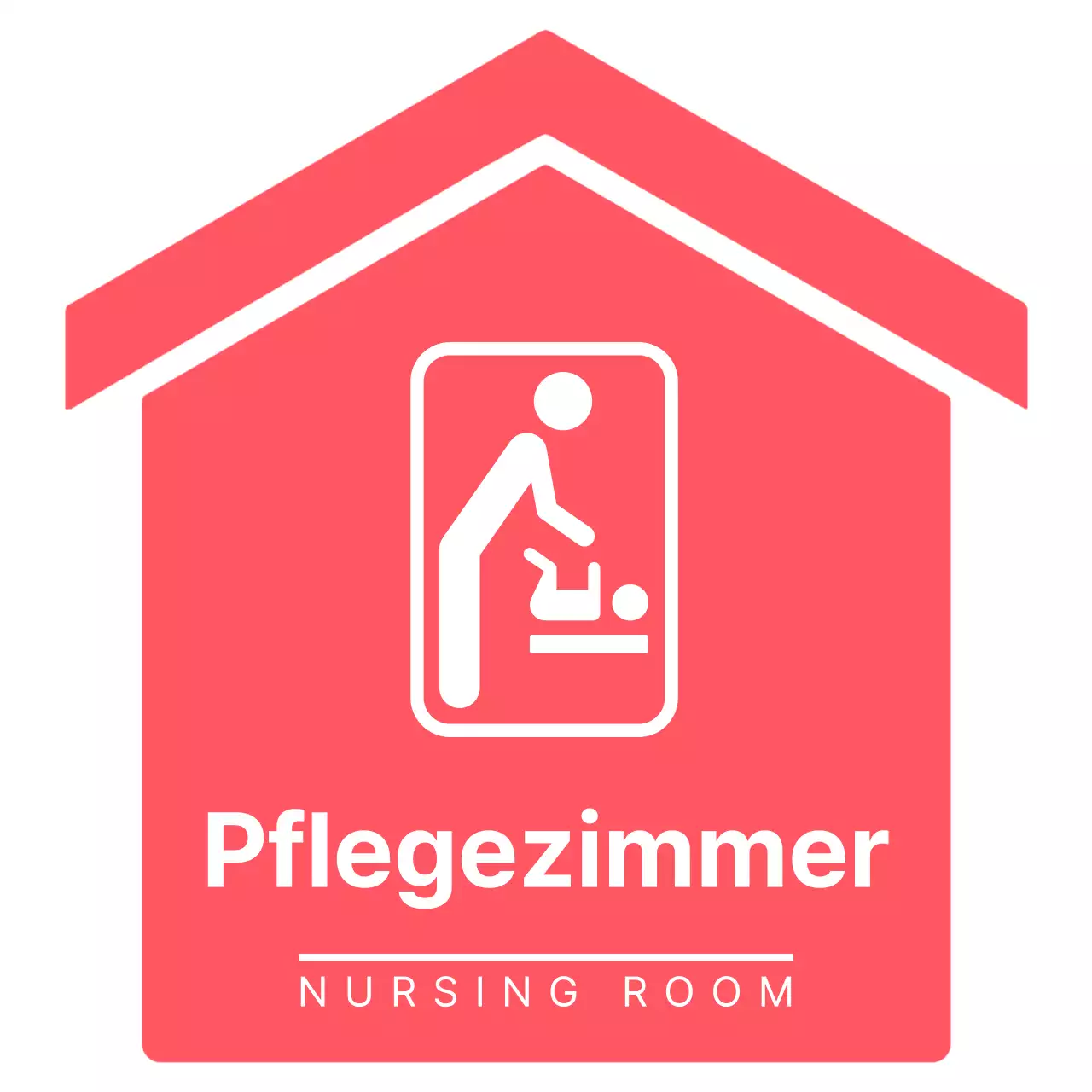 Einfache, saubere, pfeilförmige Wegbeschreibung zum Pflegezimmer in leuchtendem Pink und Weiß