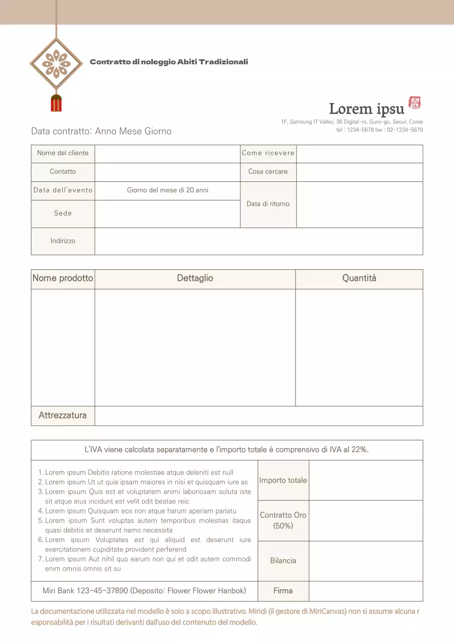 contratto di noleggio hanbok beige contratto di noleggio hanbok negozio di abbigliamento hanbok documento commerciale