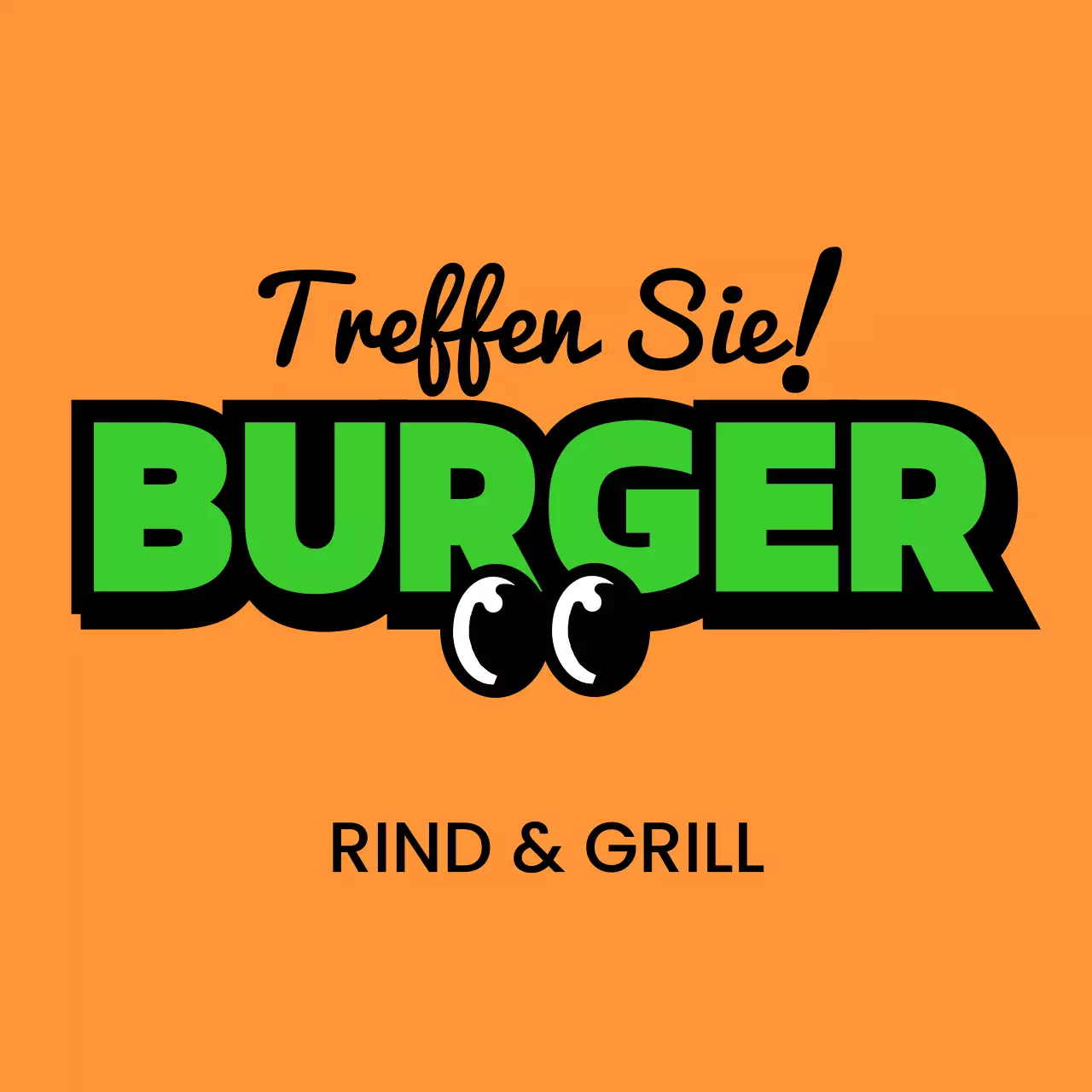 Einzigartige Beschilderung in den Geschäften mit buntem, mehrfarbigem Meal-Burger-Text und niedlichen Burger-Figuren