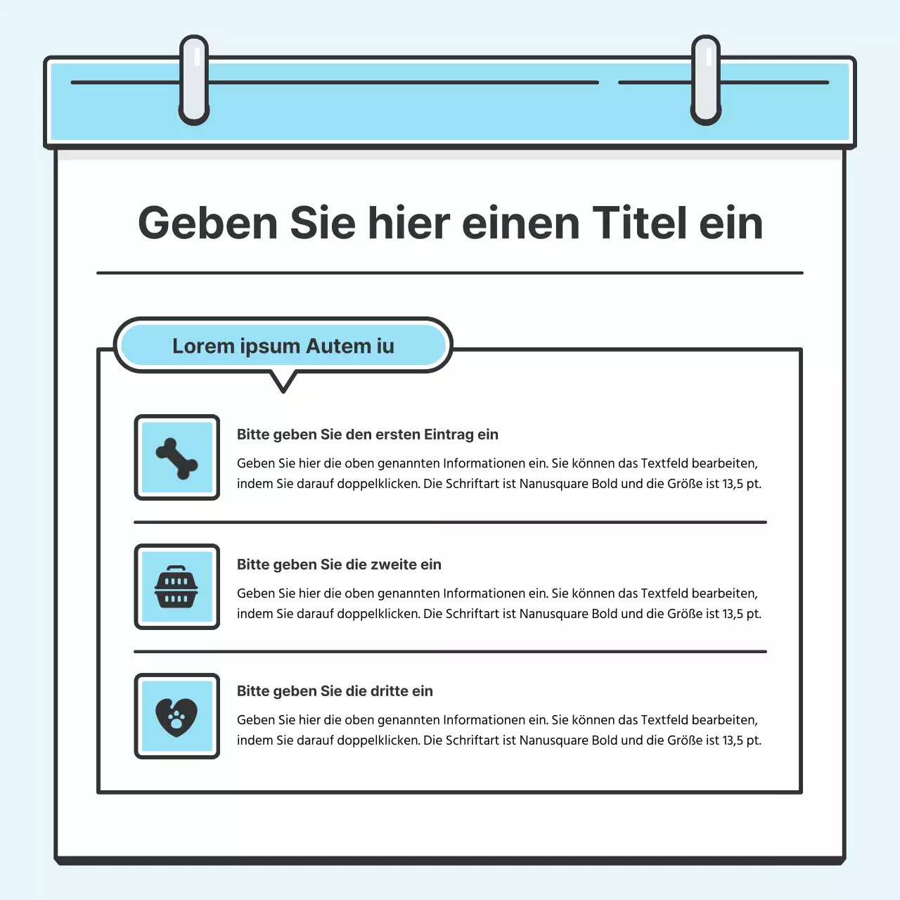 Hellblaues Notenkonzept Hübsche Karte mit niedlichen IllustrationenNews