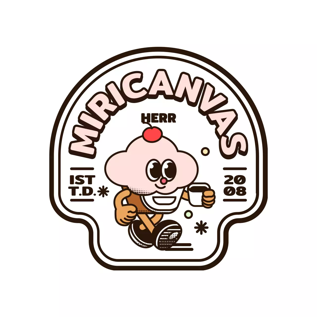 Rosa und braun gerundet niedlichen Cupcake Charakter Logo-Stil für ein Café