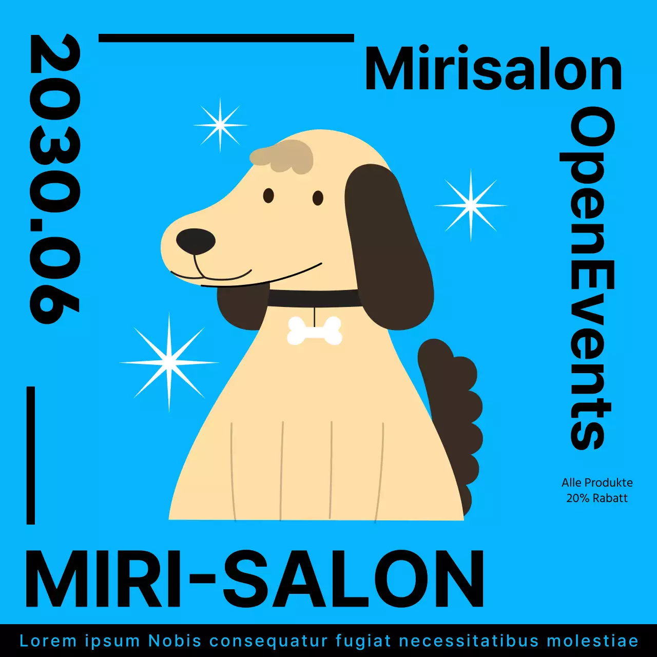 Werben Sie für Ihren Tierpflegesalon mit niedlichen Illustrationen in Hellblau.