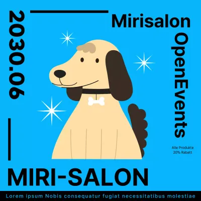 Werben Sie für Ihren Tierpflegesalon mit niedlichen Illustrationen in Hellblau.