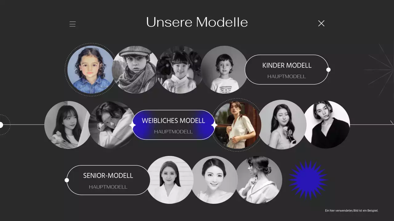 Portfolio mit einfachen Linien und lila Akzenten auf schwarzem Hintergrund