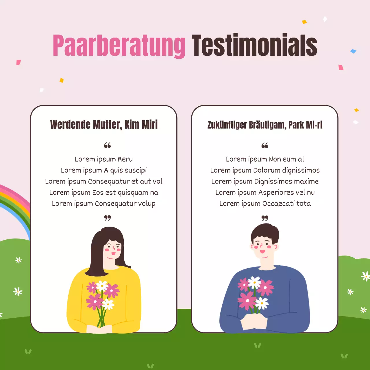 Eine schöne, gemütliche Illustration in Rosa und Chartreuse Familienmonat Mai Paartag Eheberatung