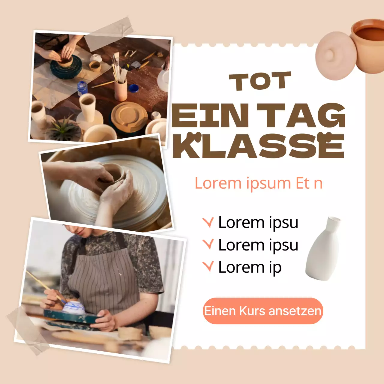 Förderung eines eintägigen Keramikkurses in Beigetönen