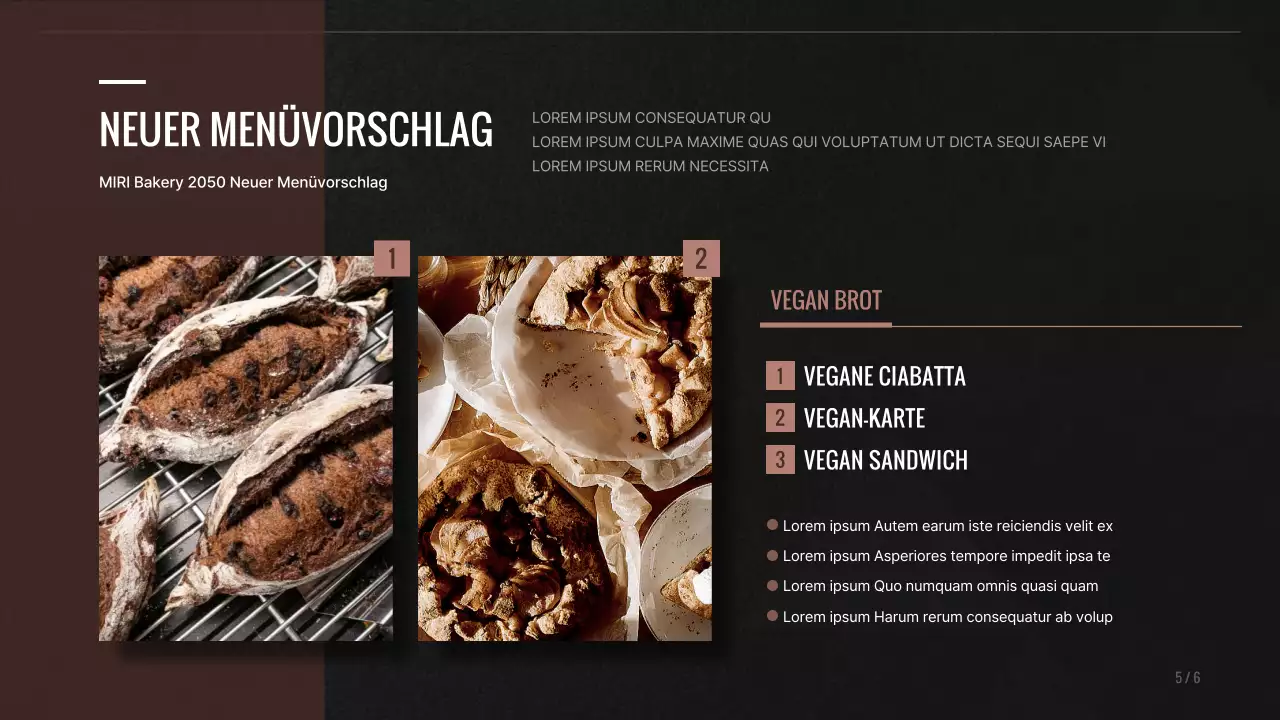 Neuer Menüvorschlag für eine braun-schwarze Bäckerei