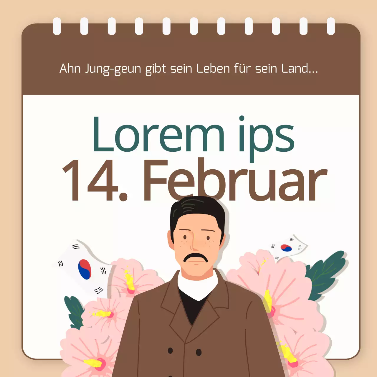 Kartennachrichten zur Erinnerung an den Arzt Ahn Jung-geun mit braunem Hintergrund