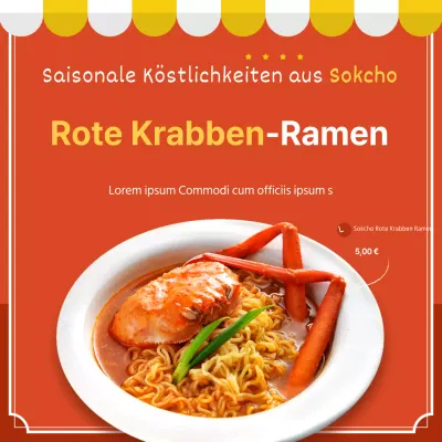 Orange und gelbe weiße saubere rote Krabben Ramen Lebensmittelführer