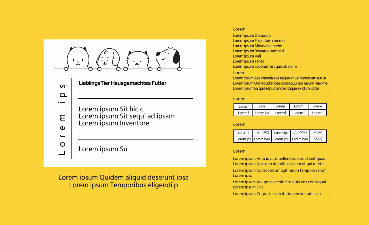 Gelbe Textetiketten für Tiernahrung