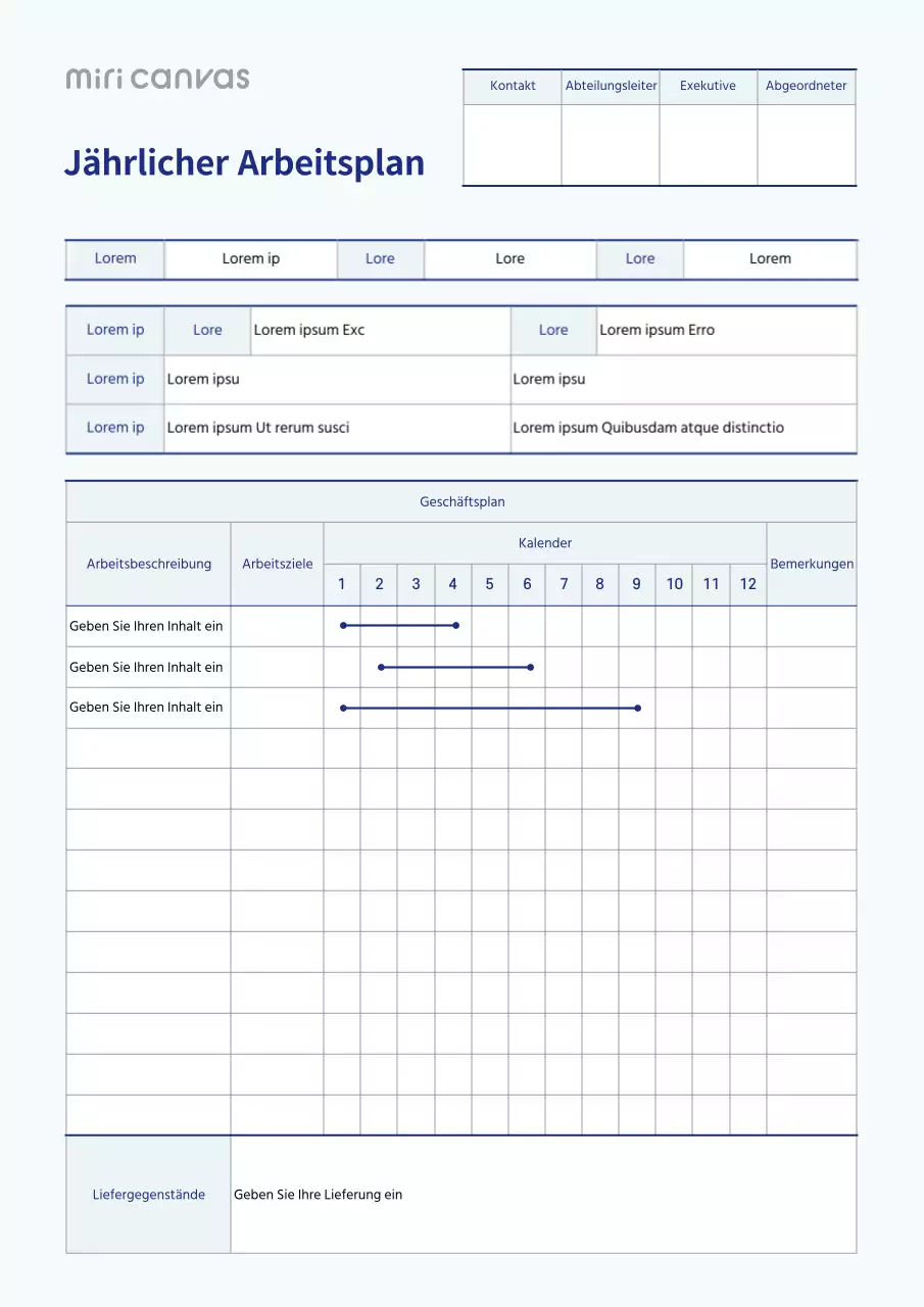 Ein sauberer Jahresplan in Hellblau und Marineblau
