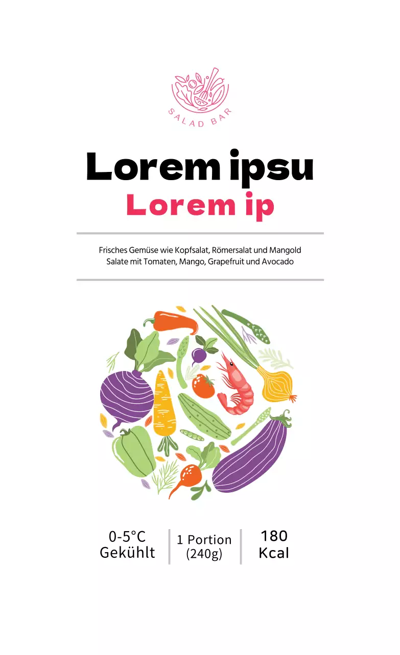 Rosa illustriertes Lebensmitteletikett für Salat