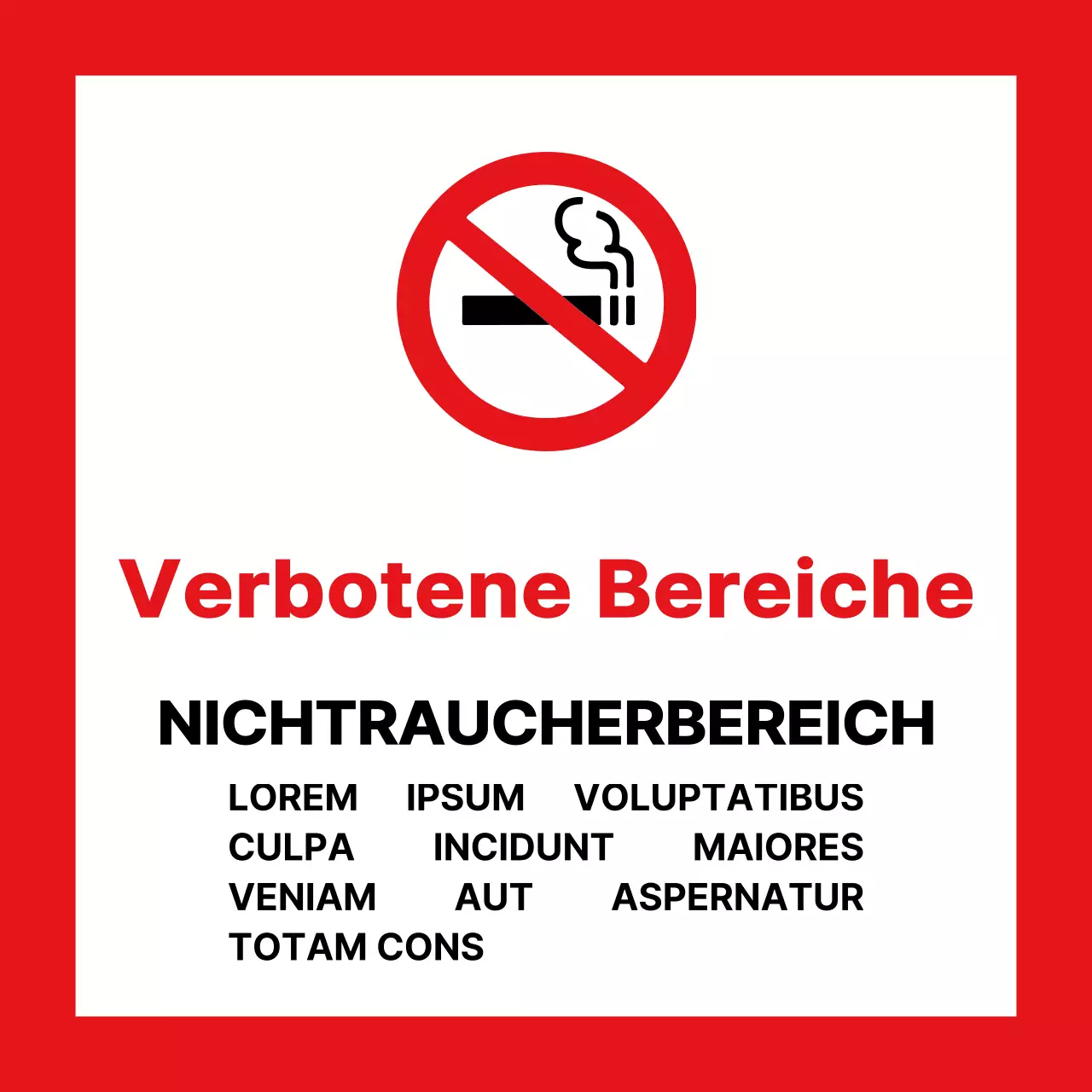 Rotes und schwarzes Layout mit einfacher Textausrichtung ohne Informationen zum Rauchen