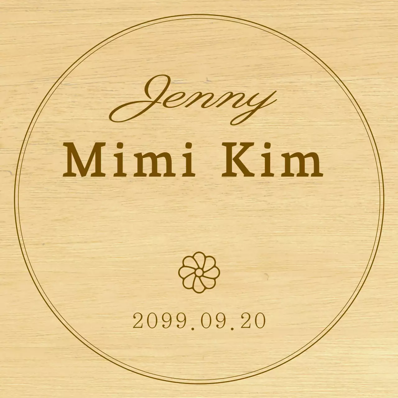 Eine einfache Holztafel mit Text und Illustrationen zur Feier des ersten Geburtstags Ihres Babys.