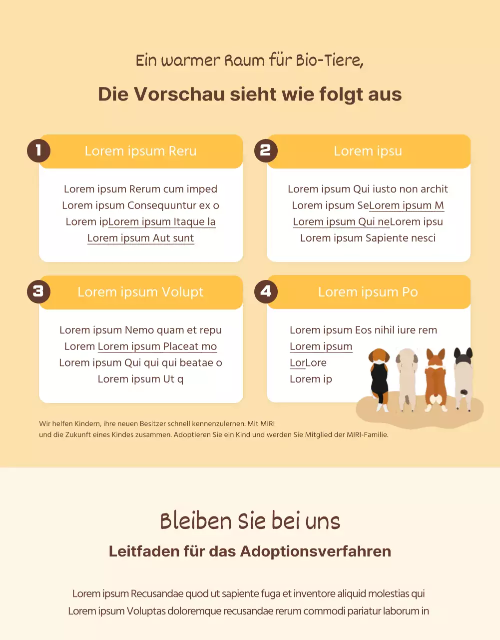 Illustrierte Adoptionspost Detailseite mit gelb-braunen Tönen