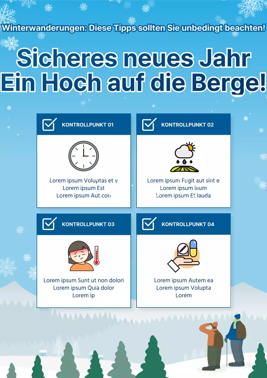 Eine Neujahrswanderung mit einem niedlich illustrierten Konzept