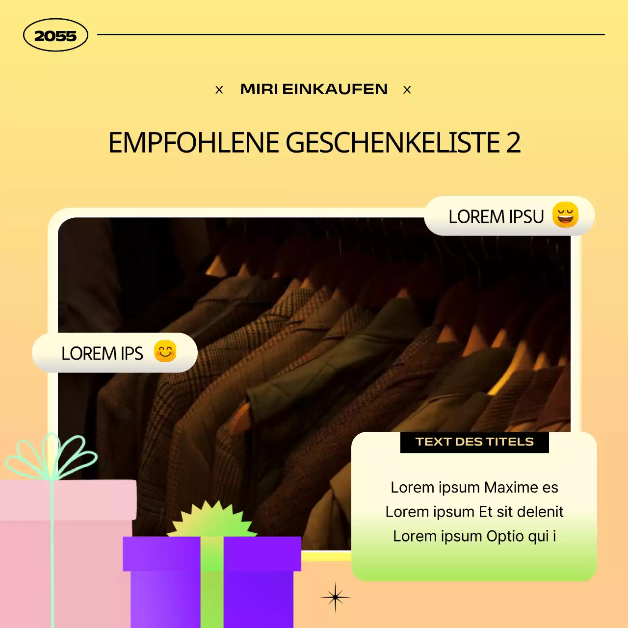 Einfache gelbe und orangefarbene Ankündigung einer Geschenkaktion
