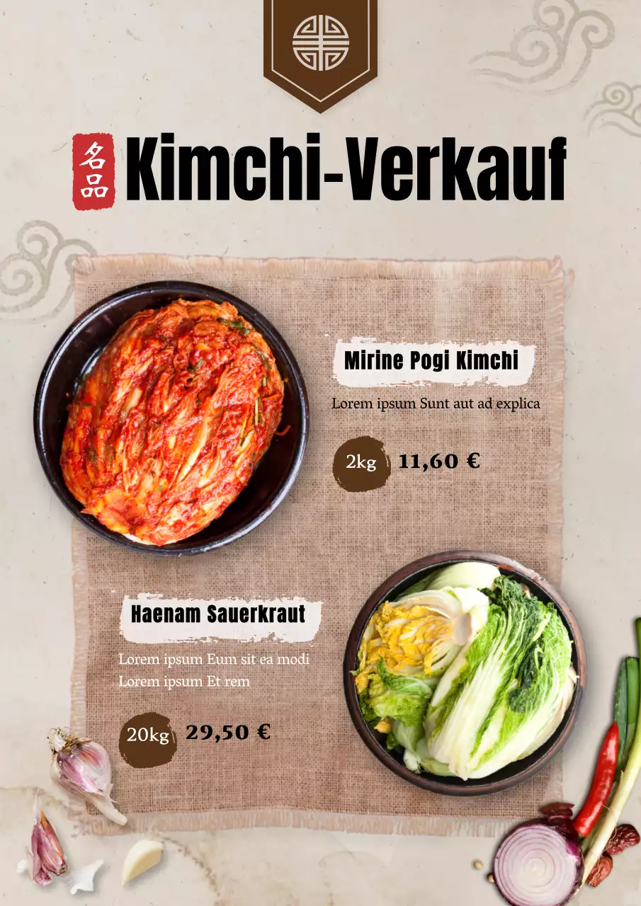 Beige Ein traditionelles Konzept für den Kimchi-Verkauf mit einem neuen Konzept