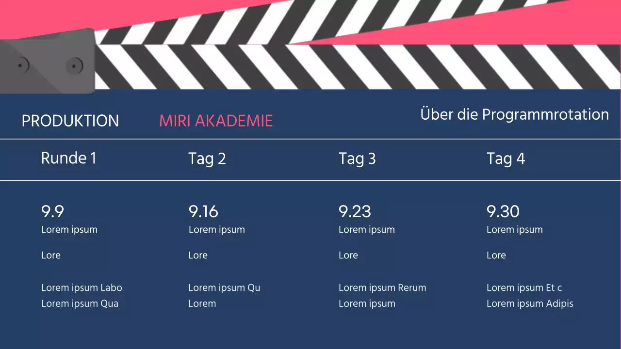 Cinemaconcept-Workshop in Marine- und Rosatönen