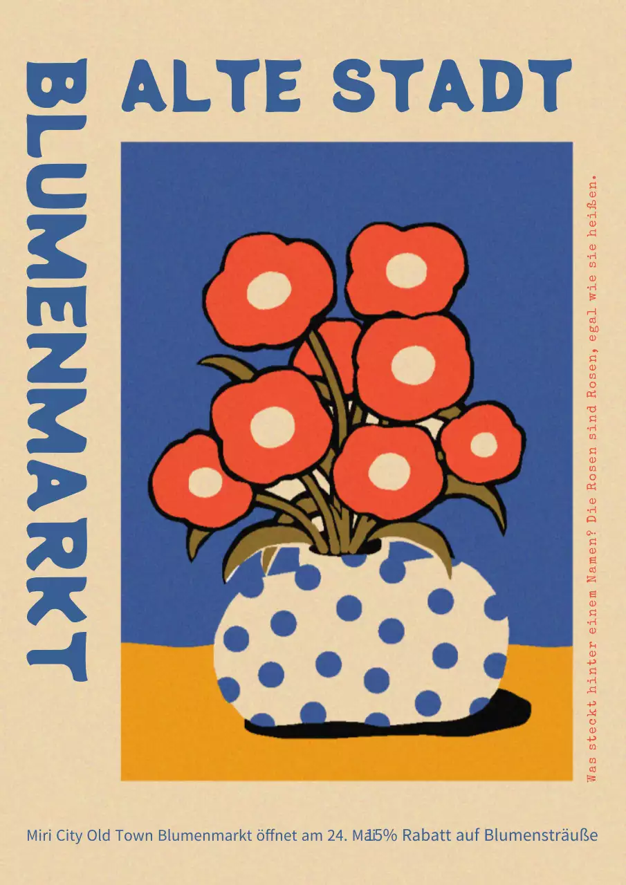 Eine rot-blaue Blumenmarkt-Aktion