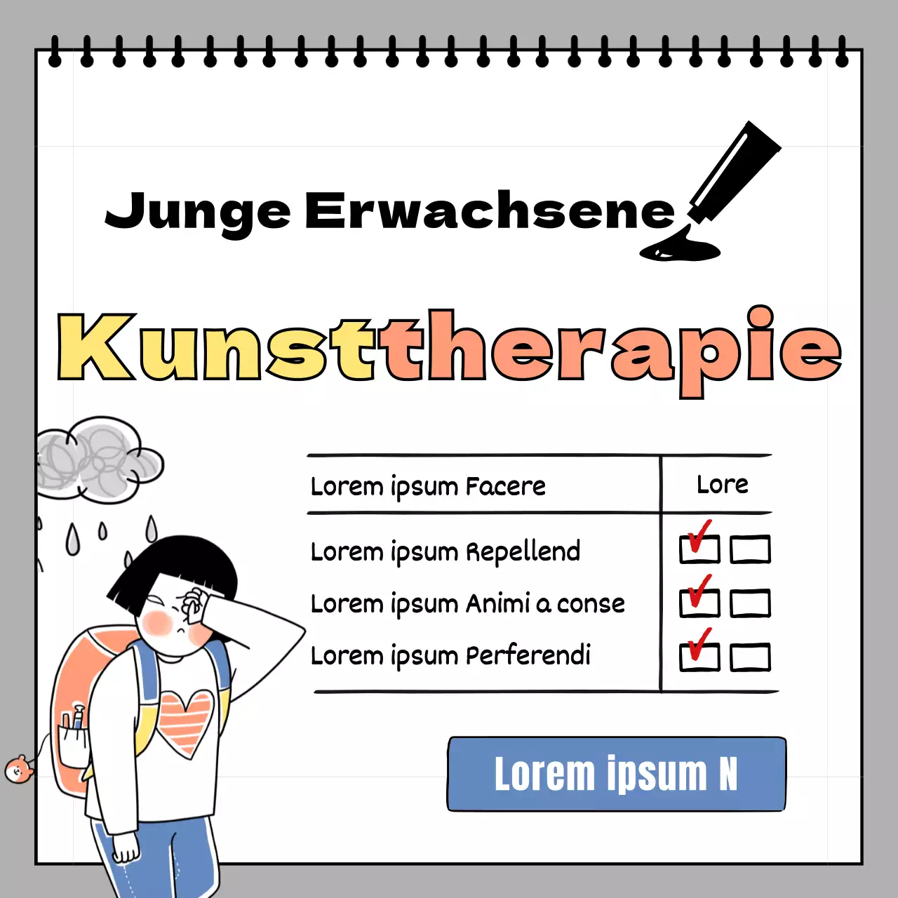 Kunsttherapeutische Beratung für Jugendliche mit niedlichen Illustrationen