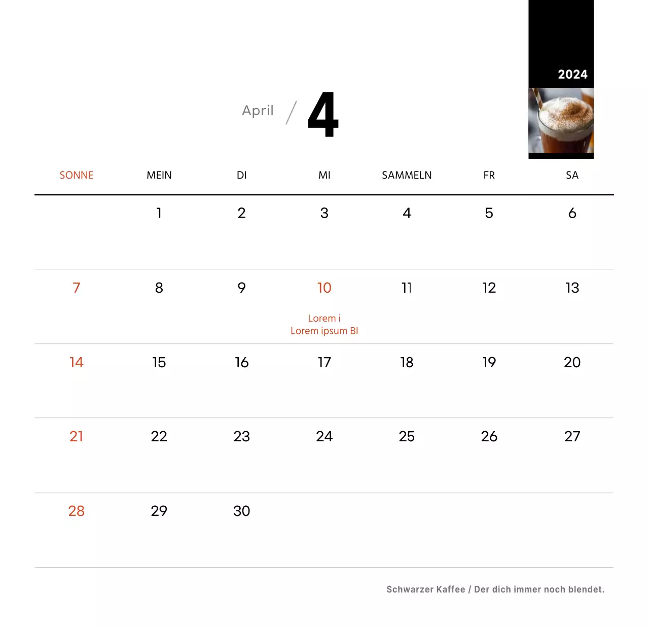 Weißes einfaches Kaffee Foto Tischkalender für Cafe
