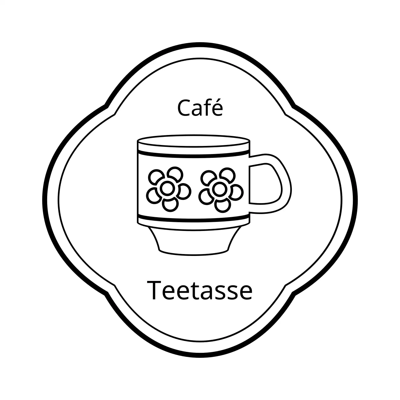 Für ein Café im reinen Stil mit einer weiß-schwarzen Teetasse