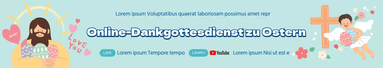 Blaue Illustration niedliche Kirche Ostern Online-Service-Ankündigung