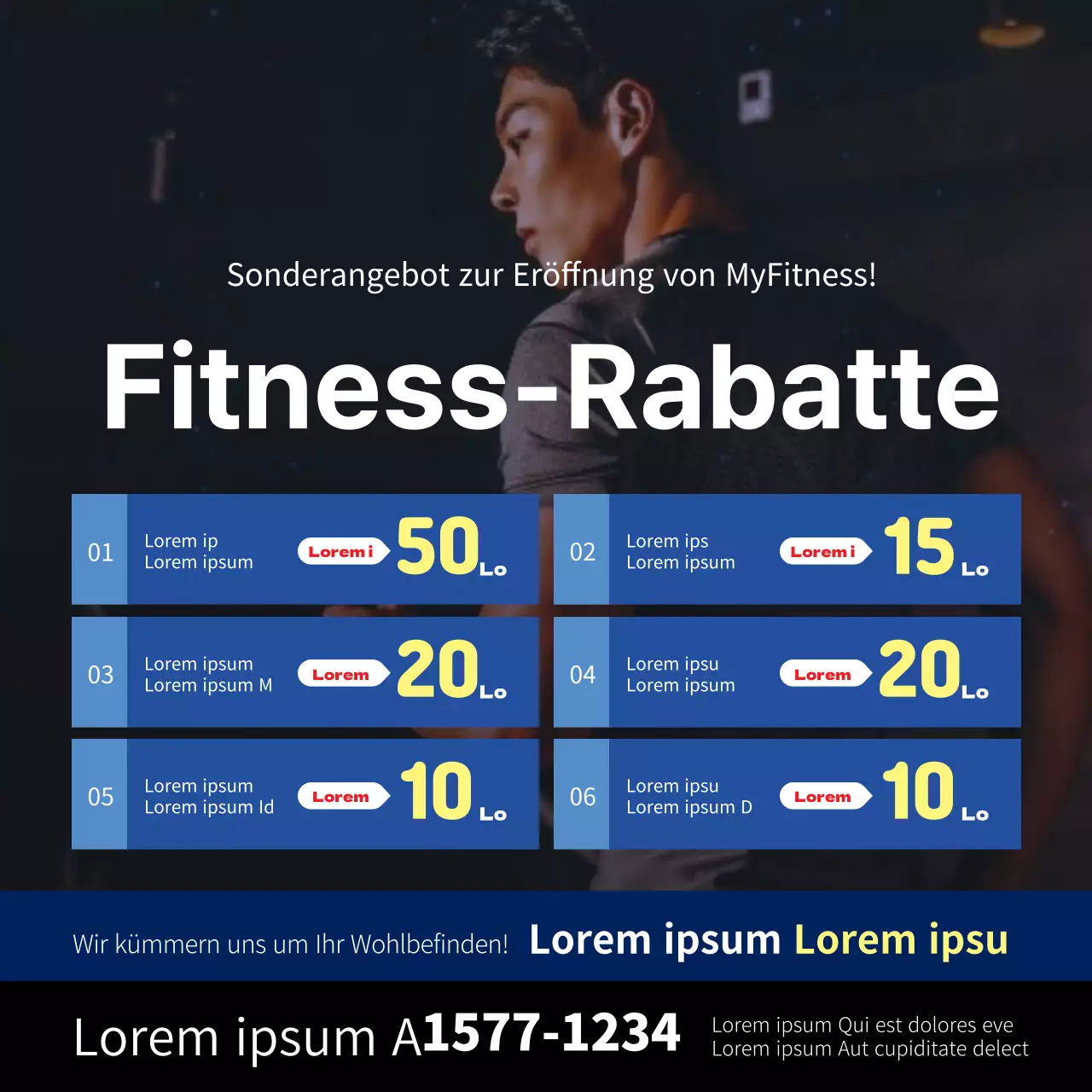 Blaues, kastenförmiges Fitnessstudio-Fitness-Banner