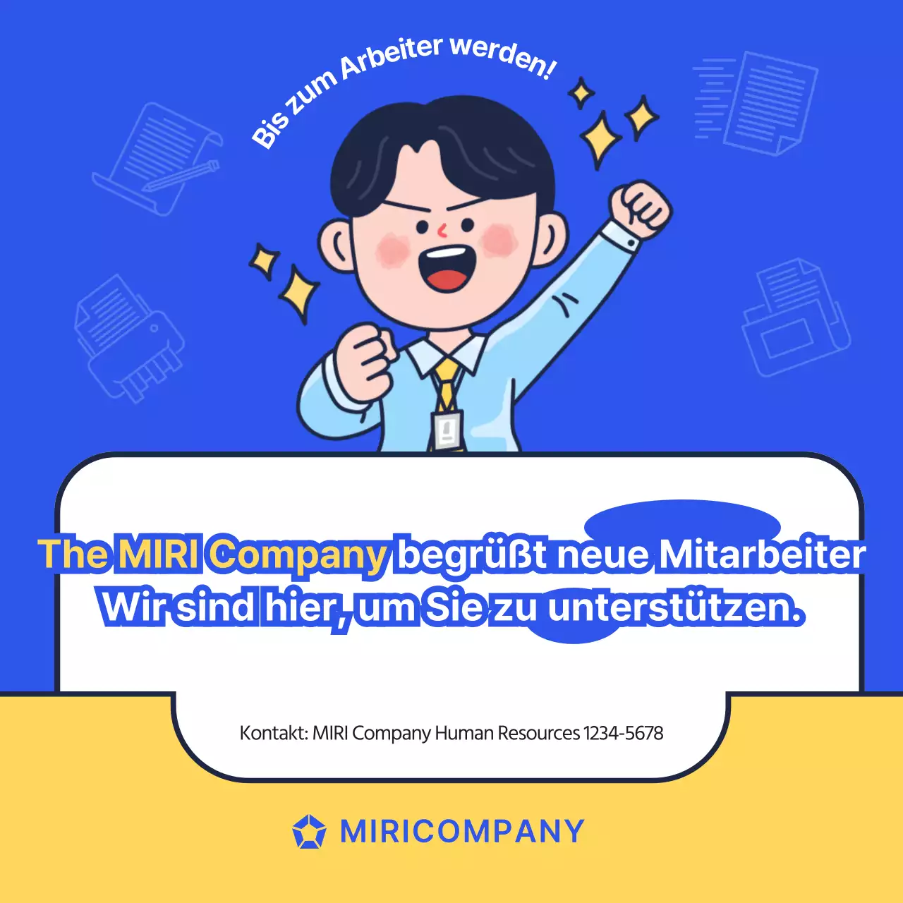 Ein einfaches blaues und gelbes Deck für die Einarbeitung neuer Mitarbeiter