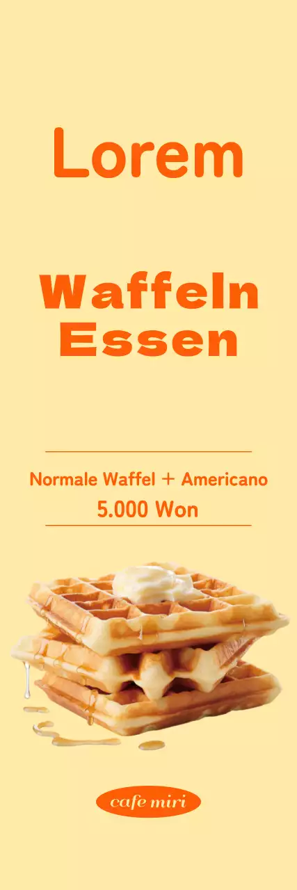 Werben Sie für ein sauberes Waffelmenü mit orangefarbenen Akzenten auf gelbem Hintergrund