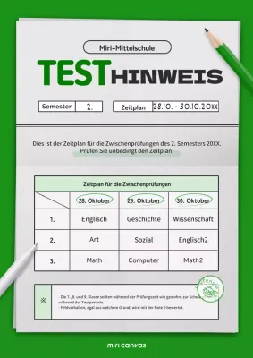 Zwischenankündigung mit grünem Testpapierkonzept