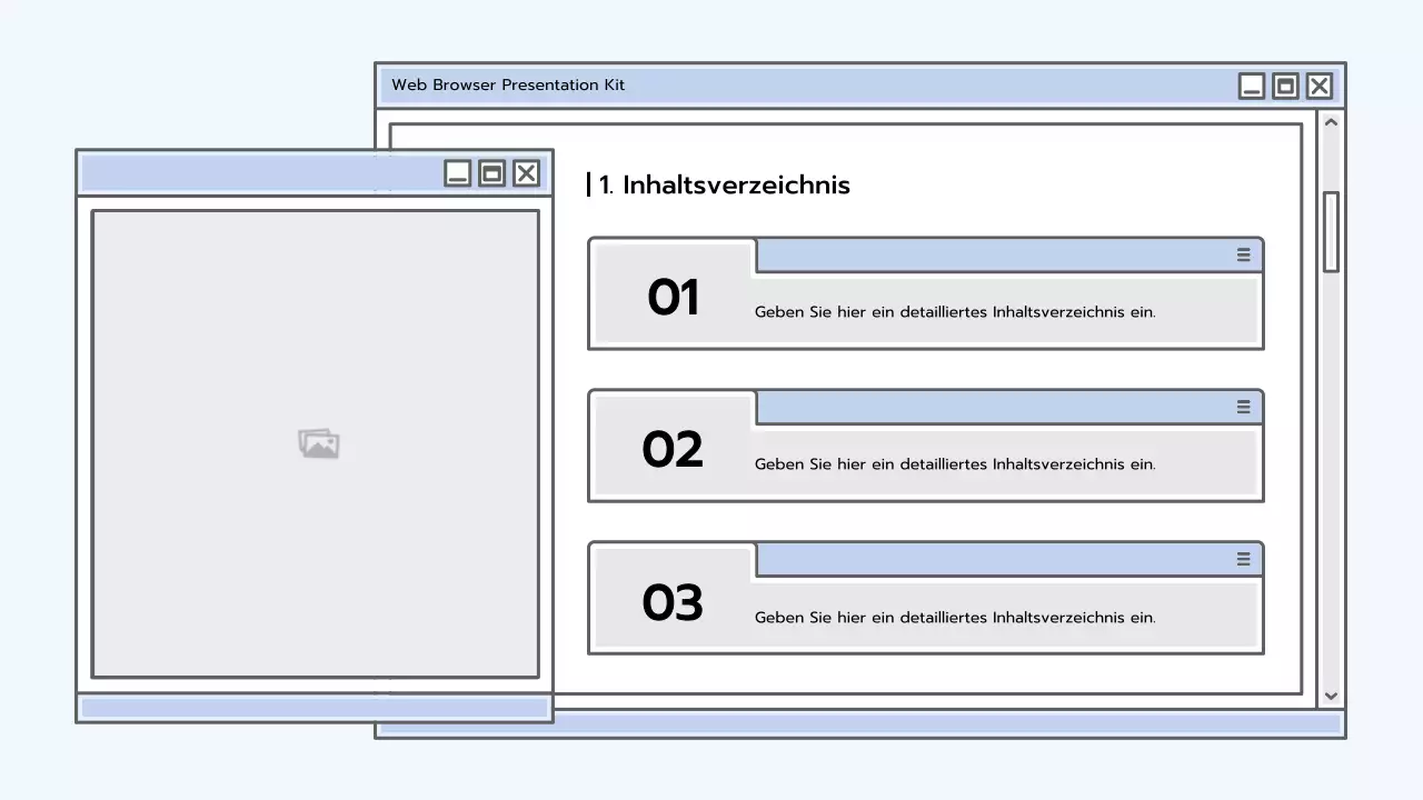 Präsentationsmappe mit einem hellblauen Browserkonzept