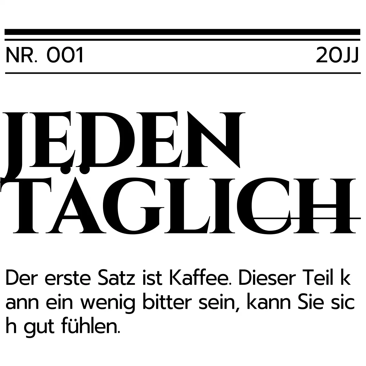 Einfaches, sauberes Zeitungslayoutkonzept in Schwarz und Weiß für personalisierte Waren