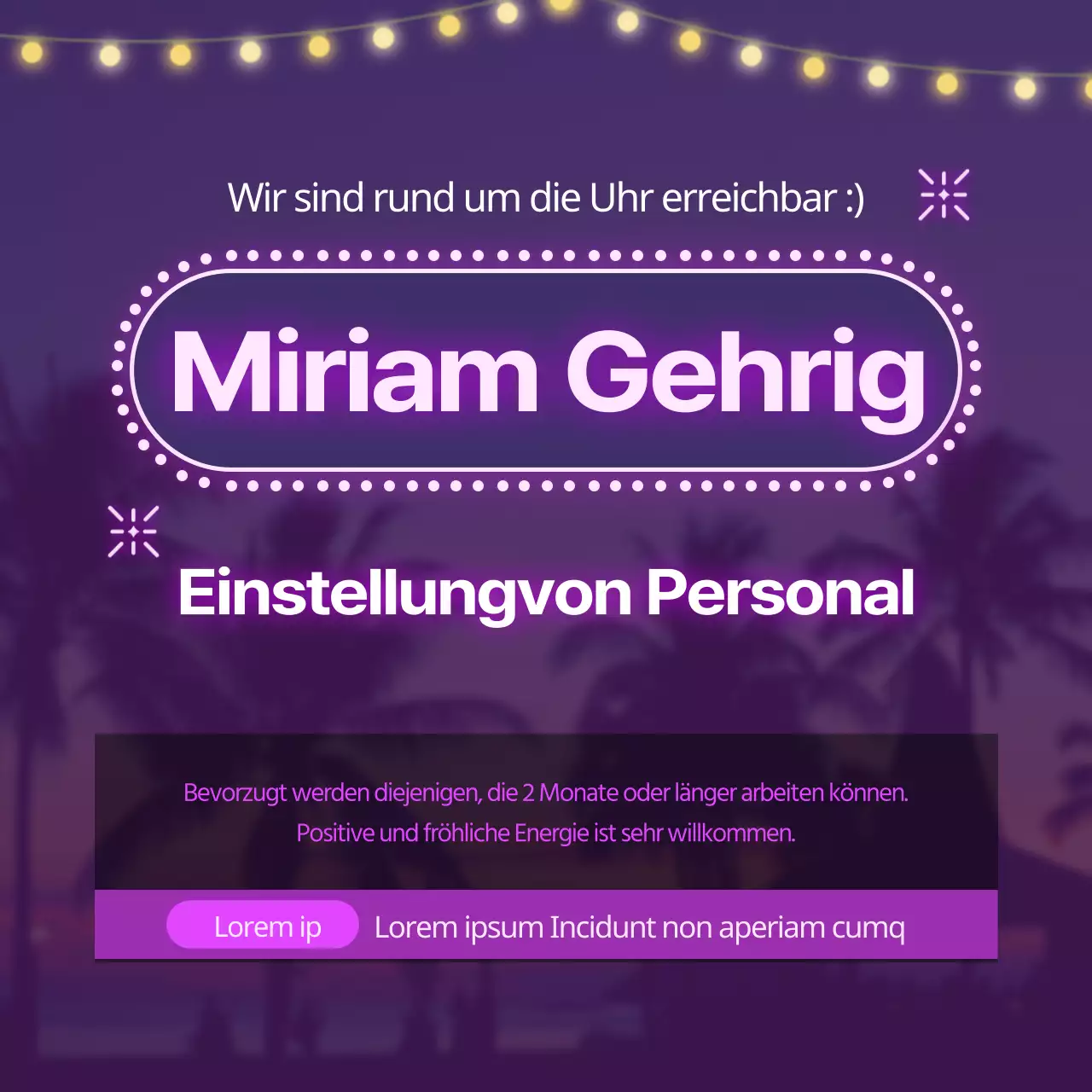 Lila Neon-Gästehaus sucht Mitarbeiter