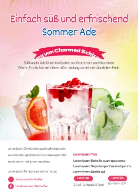 Ein Flyer, der die neue bunte Sommergetränkekarte bewirbt.