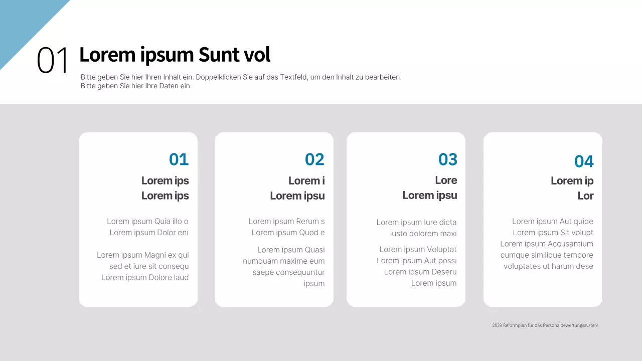 Blaugrüner und grauer Geschäftsplan für die Reorganisation des Personalbewertungssystems der Mirigroup Geschäftsplan