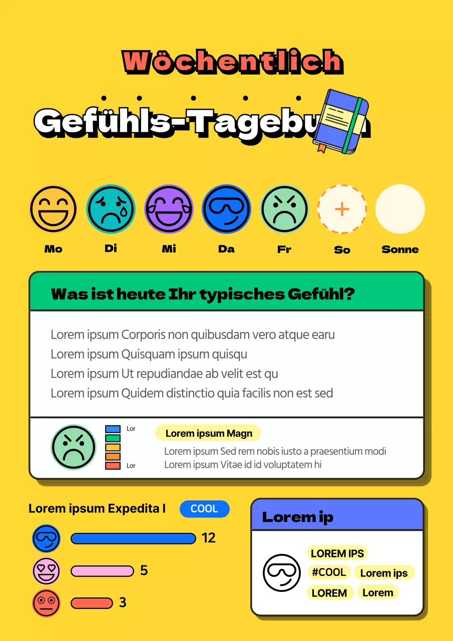 Gelbes und regenbogenfarbenes illustriertes emotionales Tagebuch