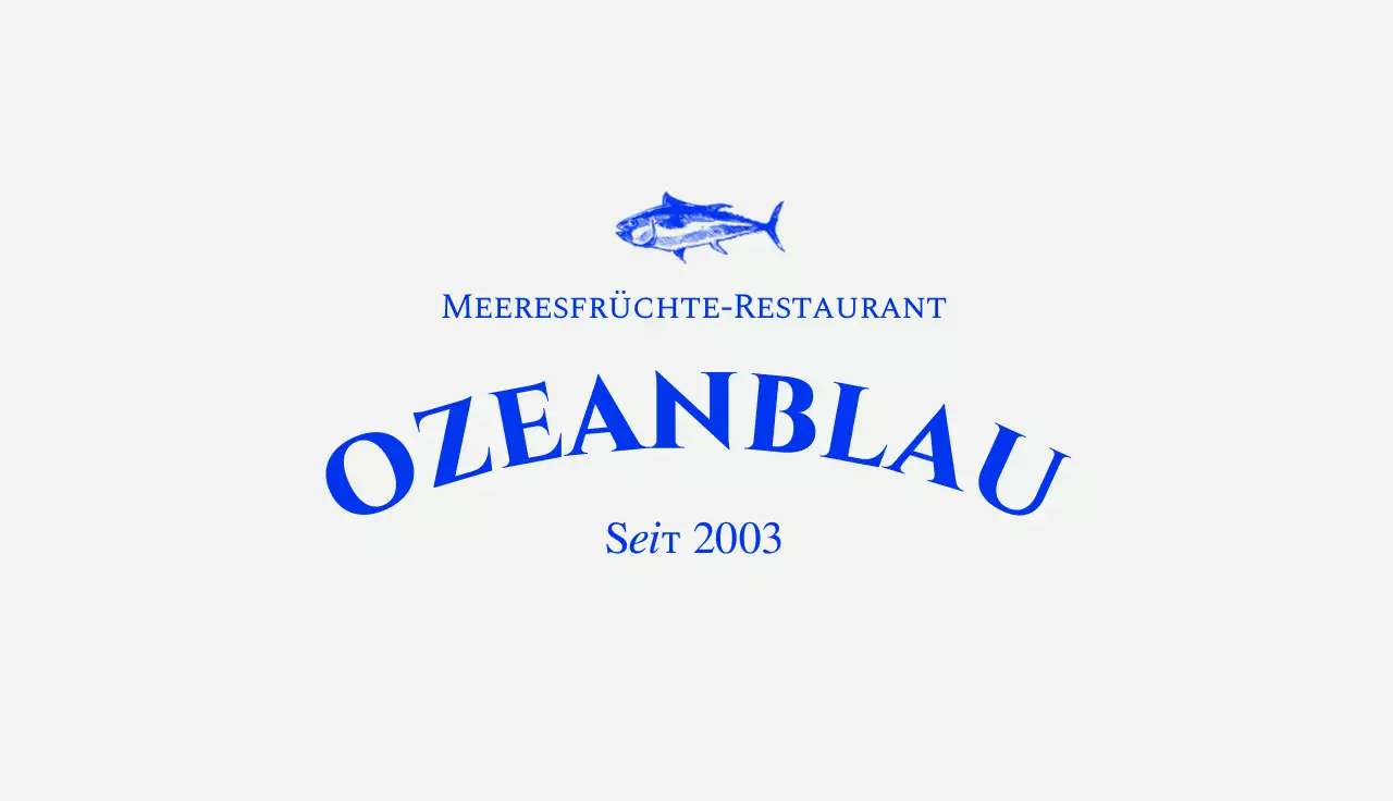 Meeresfrüchte-Restaurant Coupon Visitenkarte mit blauen Akzenten